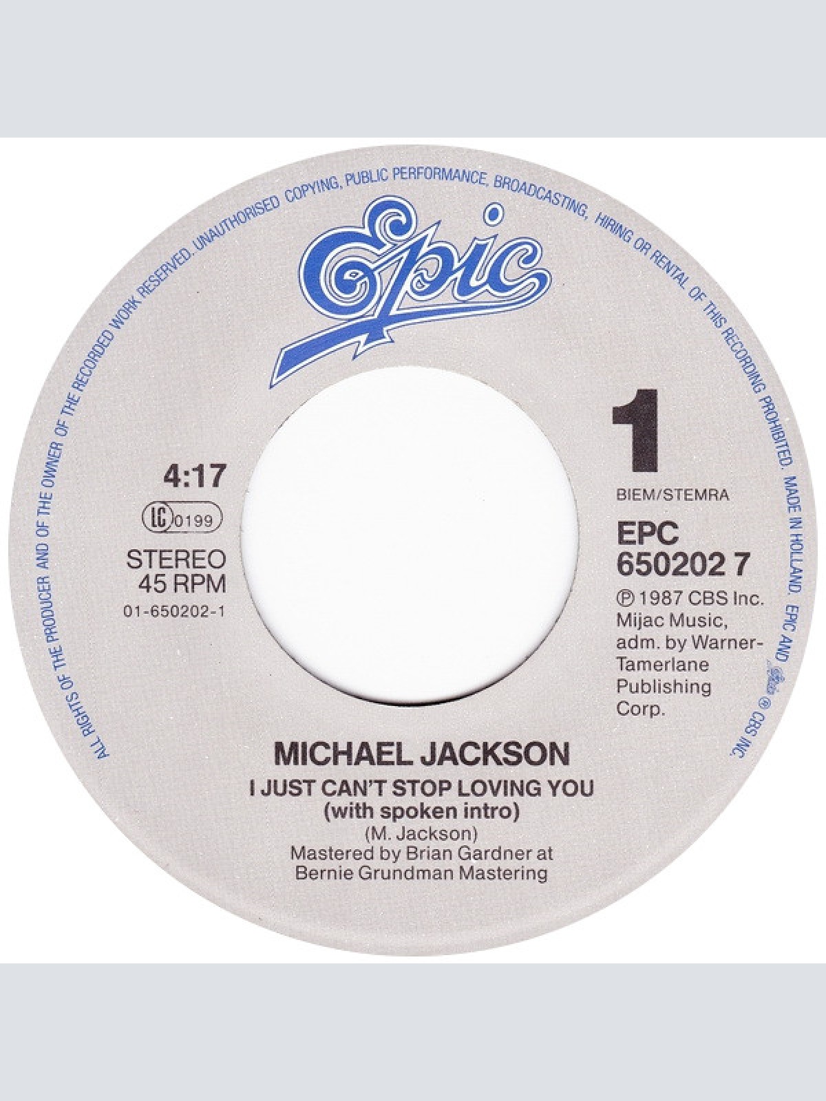 Vinyl / Michael Jackson - I Just Can't Stop Loving You