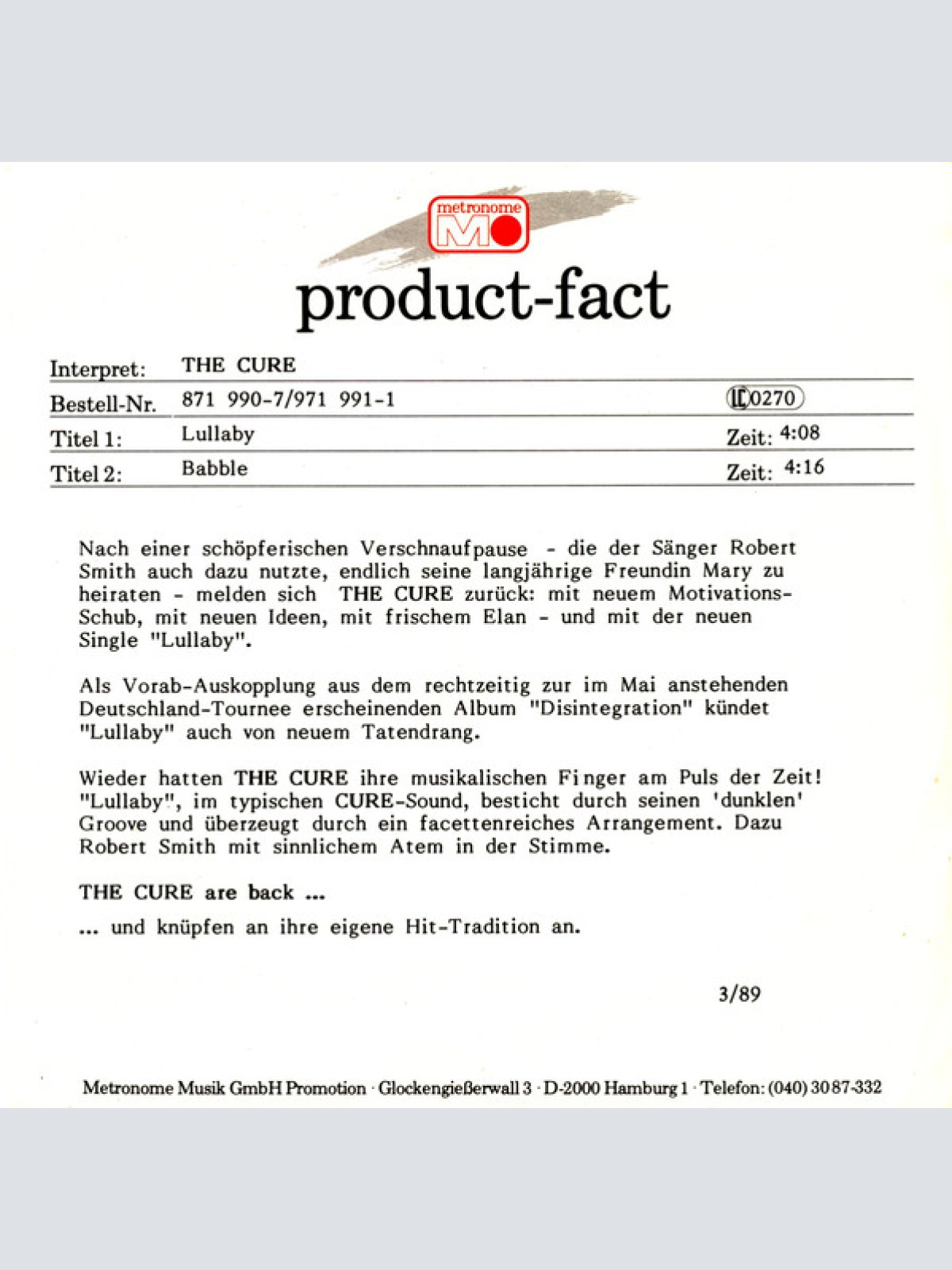 Vinyl / The Cure - Lullaby