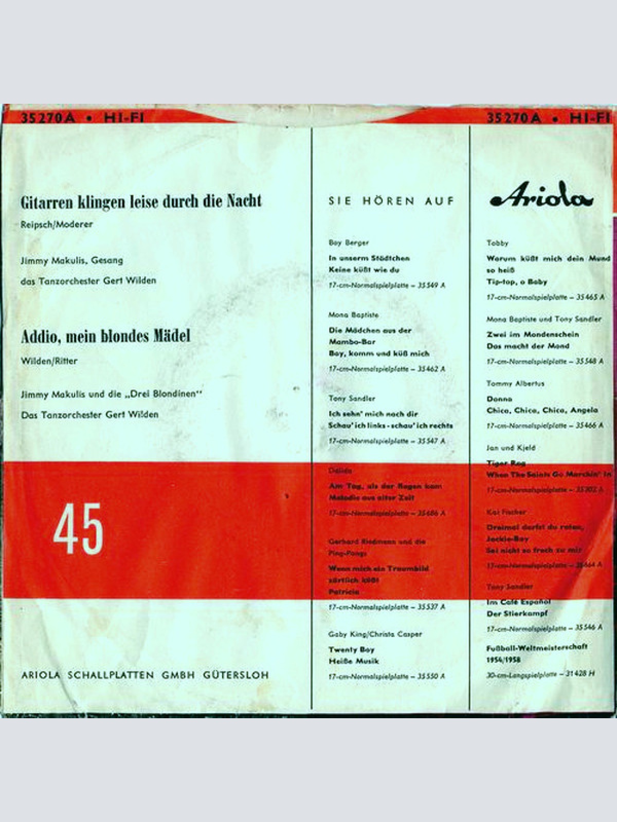 Vinyl / Jimmy Makulis - Gitarren Klingen Leise Durch Die Nacht / Addio, Mein Blondes Mädel