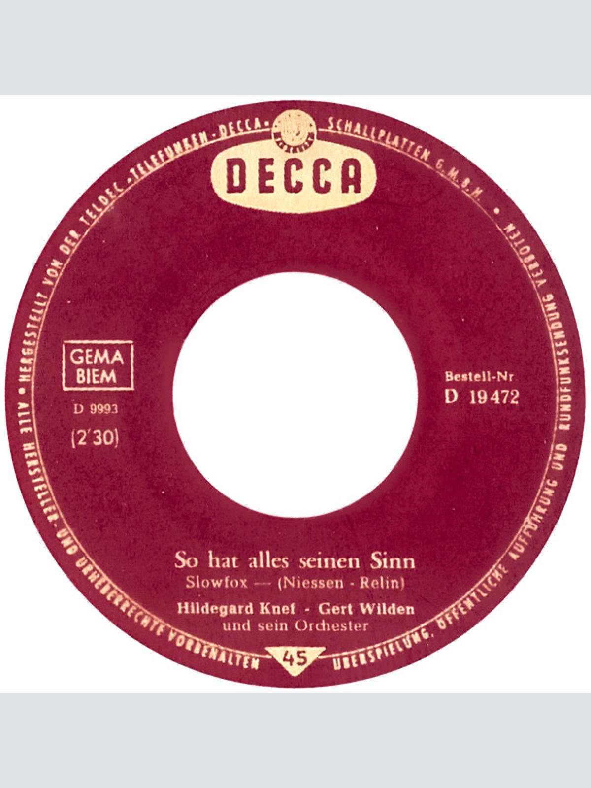 Vinyl / Hildegard Knef - Eins Und Eins, Das Macht Zwei / So Hat Alles Seinen Sinn