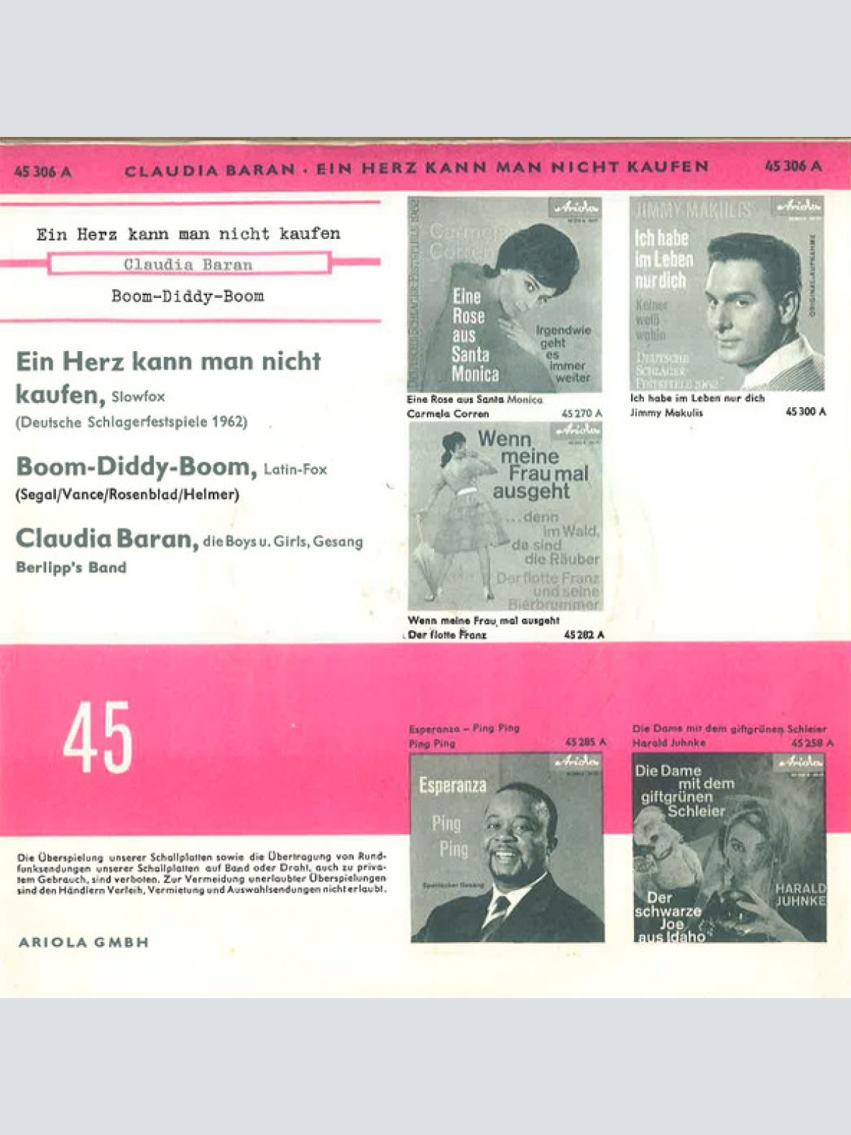 Vinyl / Claudia Baran* - Ein Herz Kann Man Nicht kaufen