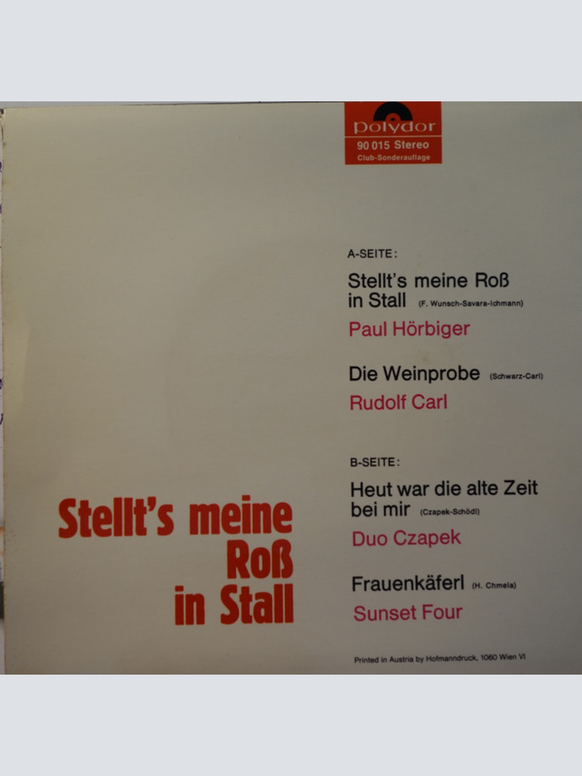 Vinyl / Paul Hörbiger - Stellt's Meine Ross In Stall
