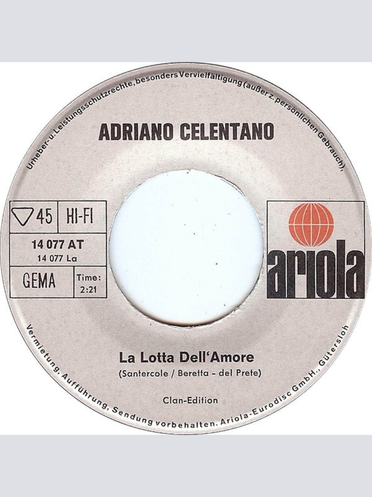 Vinyl / Adriano Celentano - La Lotta Dell'Amore