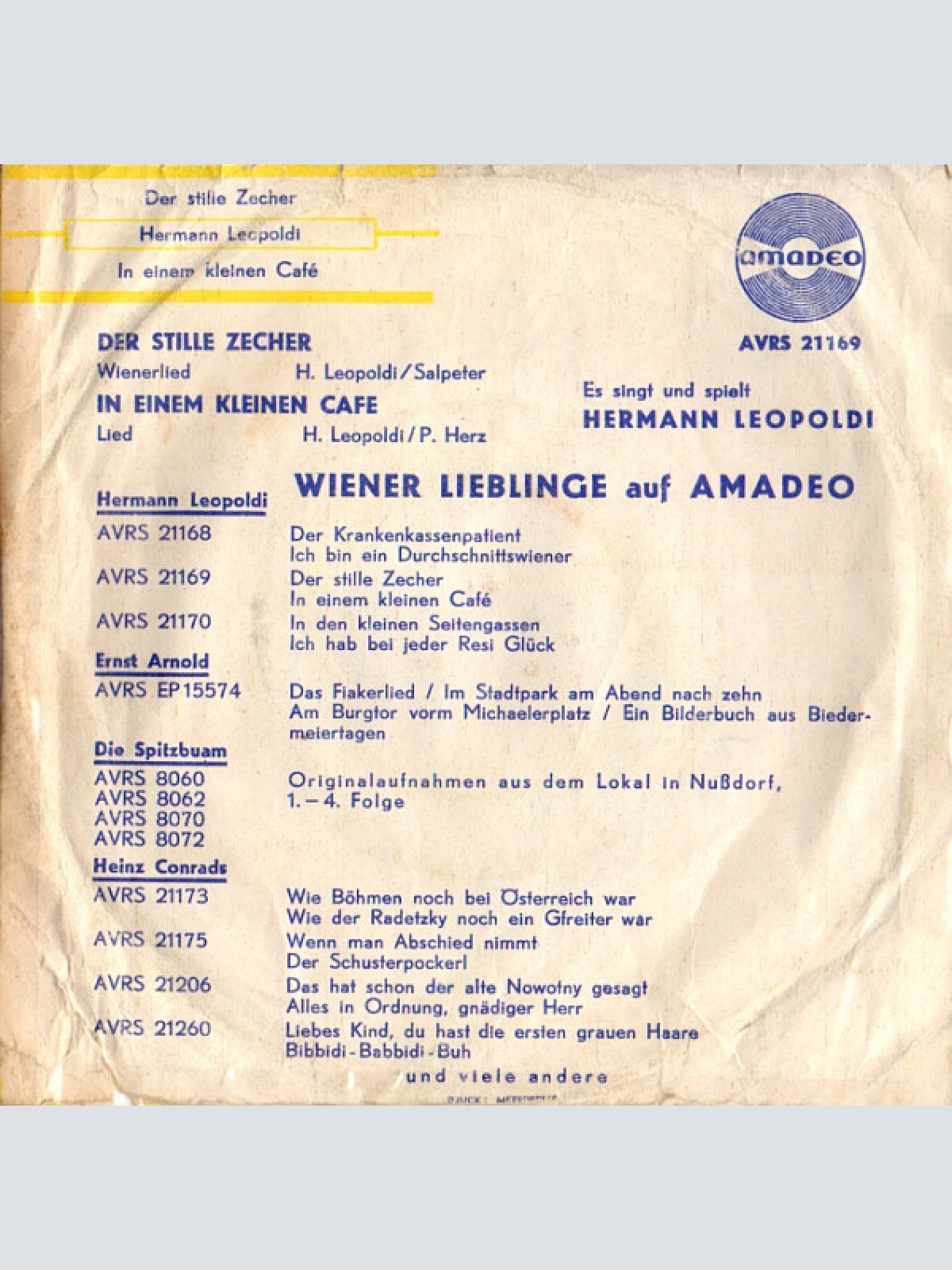 Vinyl / Hermann Leopoldi - Der Stille Zecher / In Einem Kleinen Café