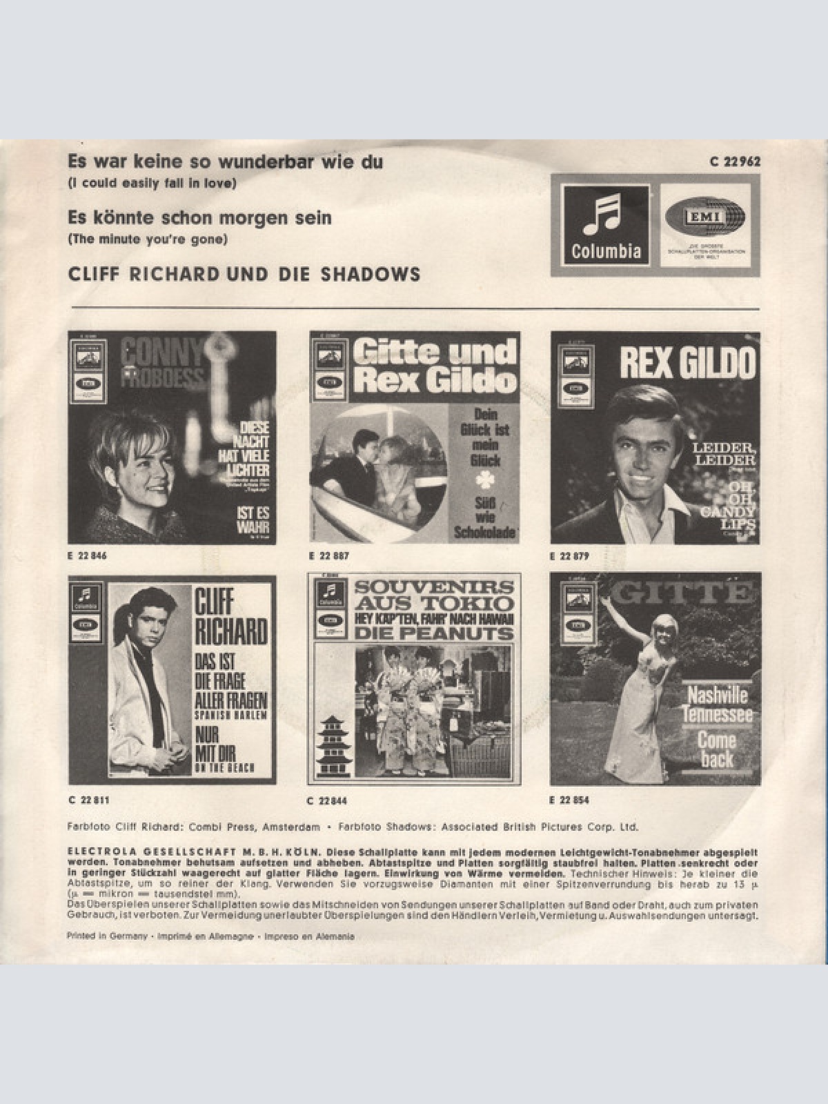 Vinyl / Cliff Richard Und Die Shadows* - Es War Keine So Wunderbar Wie Du / Es Könnte Schon Morgen Sein