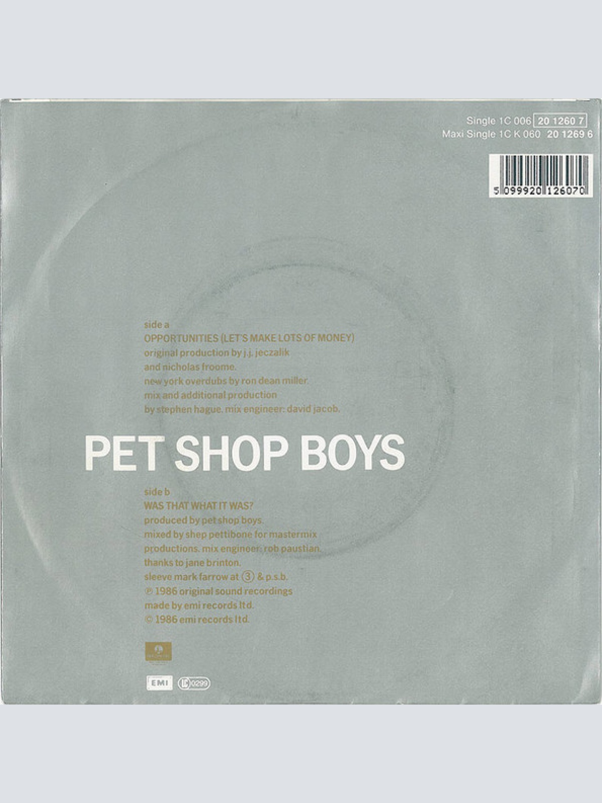 Vinyl / Pet Shop Boys - Opportunities (Let's Make Lots Of Money)