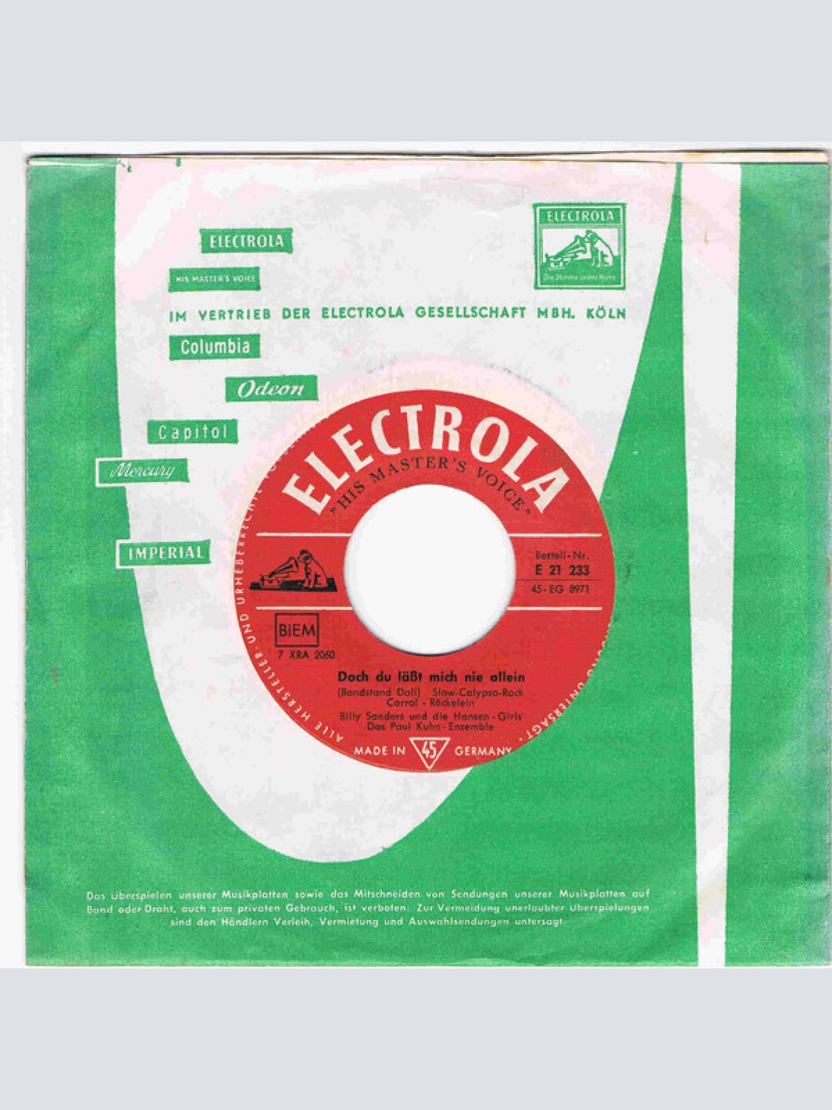 Vinyl / Billy Sanders Und Die Hansen Girls - Doch Du läßt Mich Nie Allein