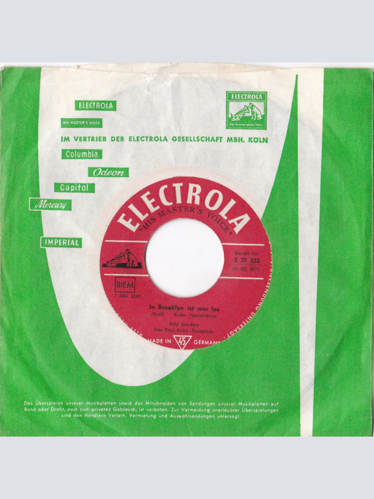 Vinyl / Billy Sanders Und Die Hansen Girls - Doch Du läßt Mich Nie Allein