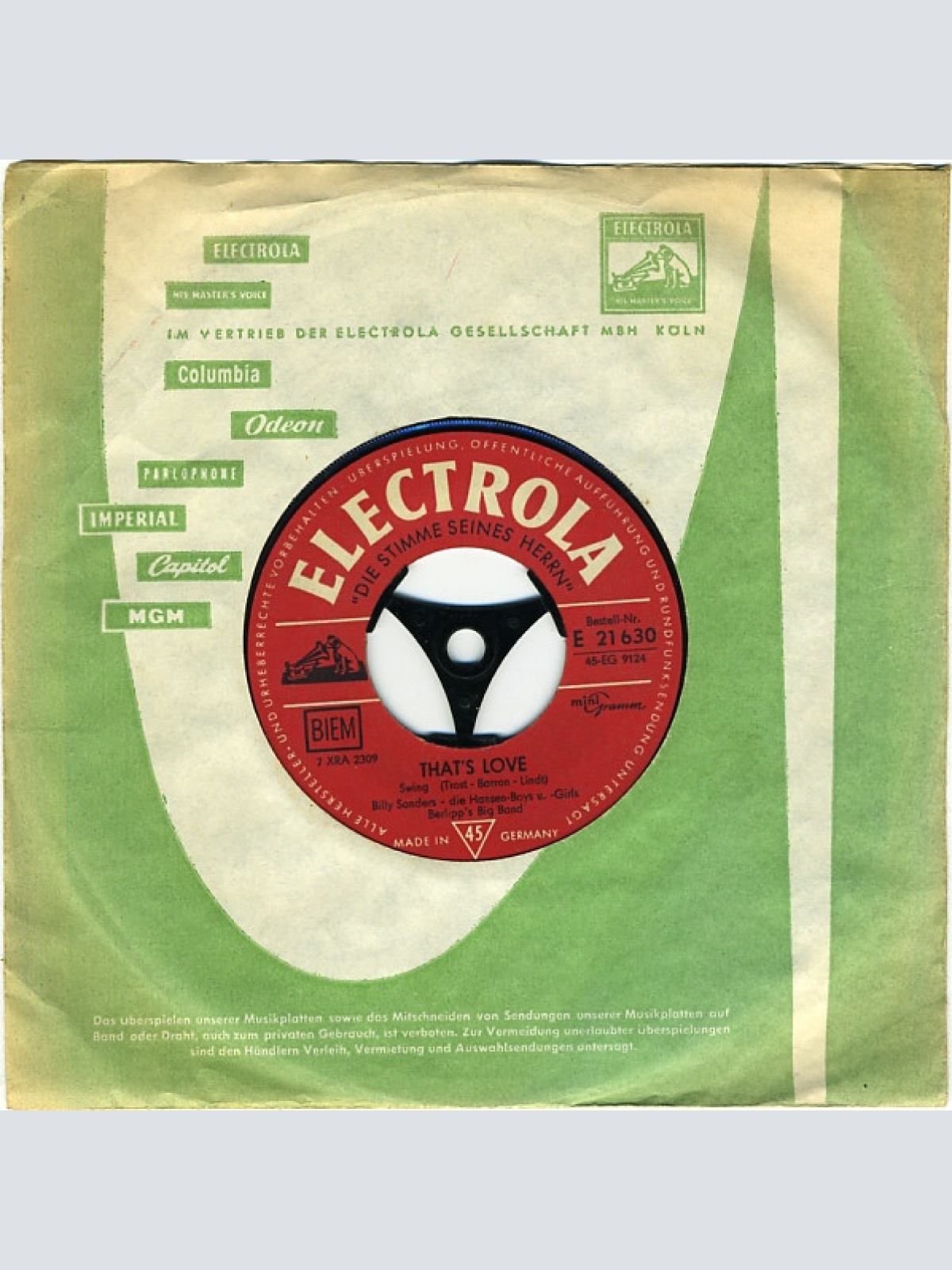 Vinyl / Billy Sanders - That's Love / Weit Ist Der Weg  Nach Rio