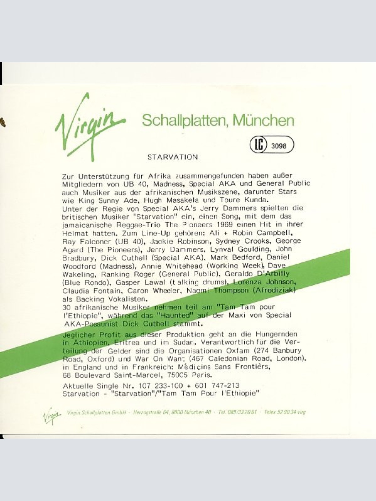 Vinyl / Starvation - Starvation / Tam Tam Pour L'Éthiopie