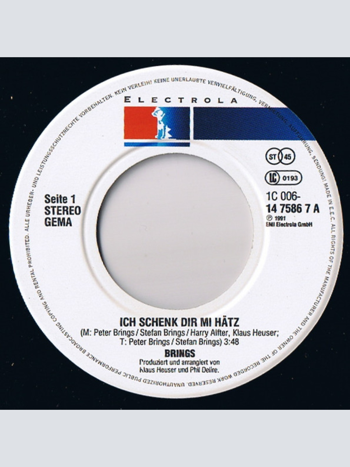 Vinyl / Brings - Ich Schenk Dir Mi Hätz