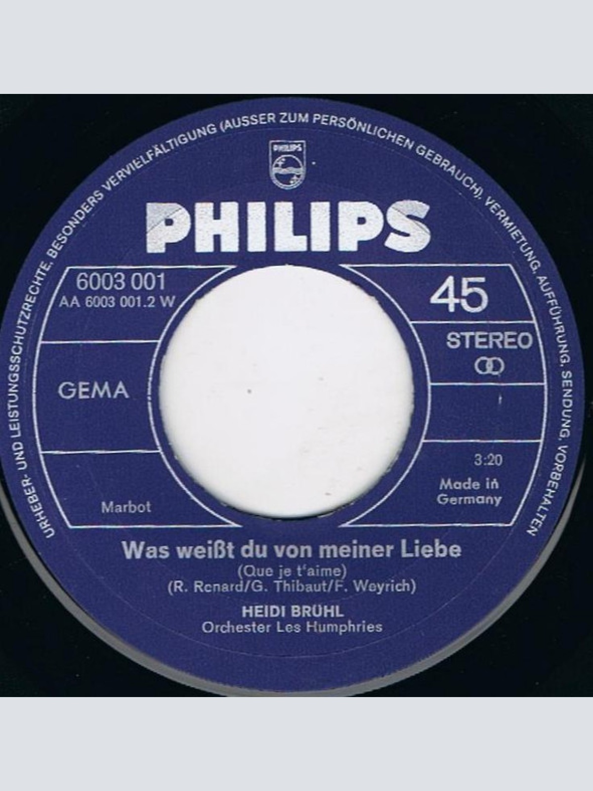 Vinyl / Heidi Brühl - Regen Fällt Heute Auf Die Welt (Raindrops Keep Fallin' On My Head)