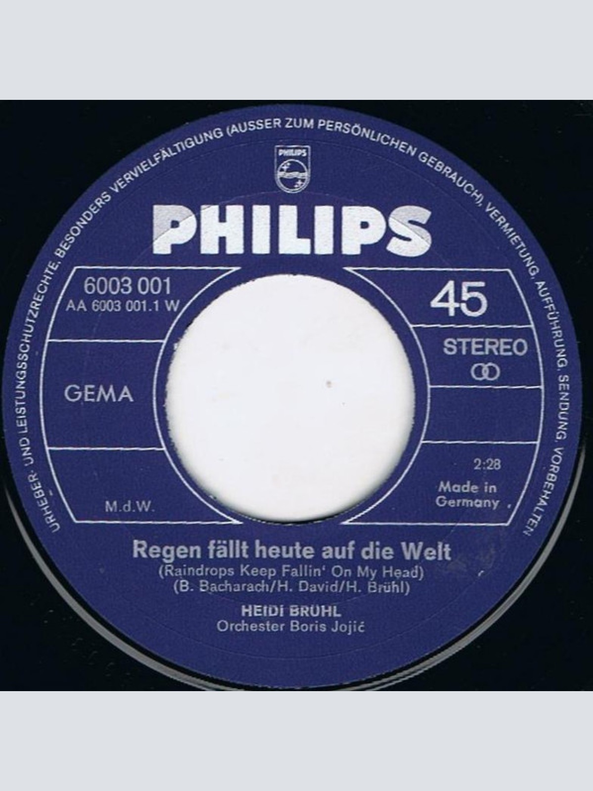 Vinyl / Heidi Brühl - Regen Fällt Heute Auf Die Welt (Raindrops Keep Fallin' On My Head)