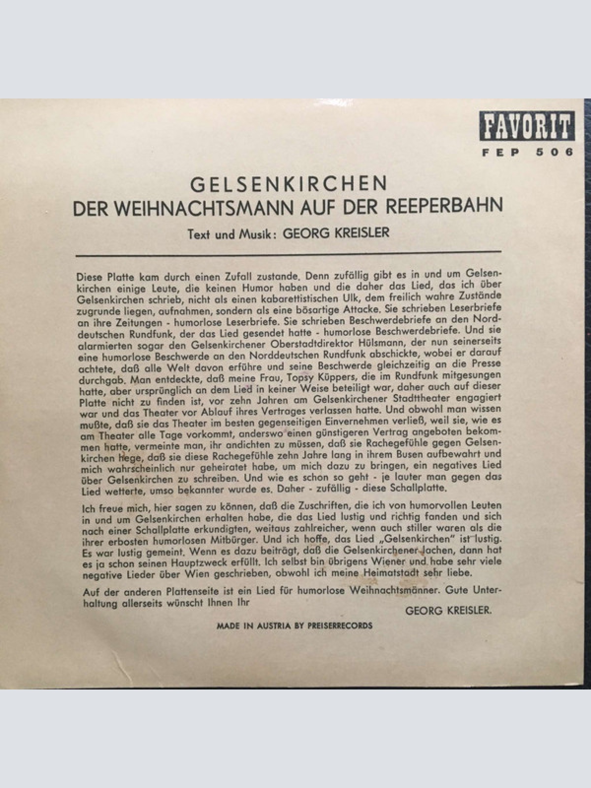 Vinyl / Georg Kreisler - Das Gibt Es Nur Bei Uns In Gelsenkirchen