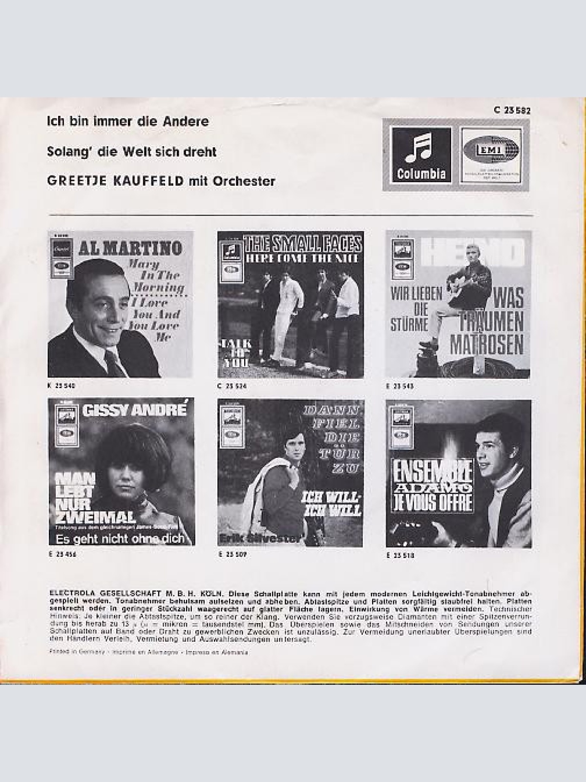 Vinyl / Greetje Kauffeld - Ich Bin Immer Die Andere / Solang Die Welt Sich Dreht