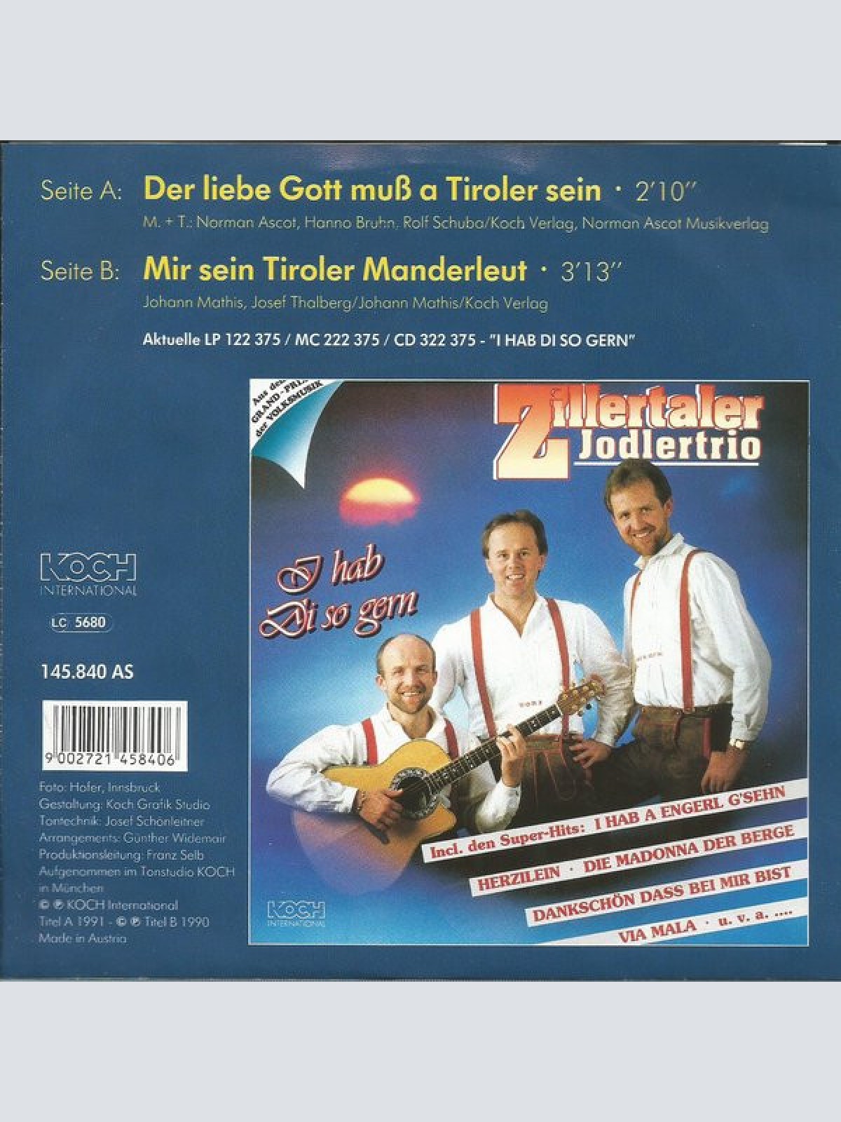 Vinyl / Zillertaler Jodlertrio - Der Liebe Gott Muß A Tiroler Sein
