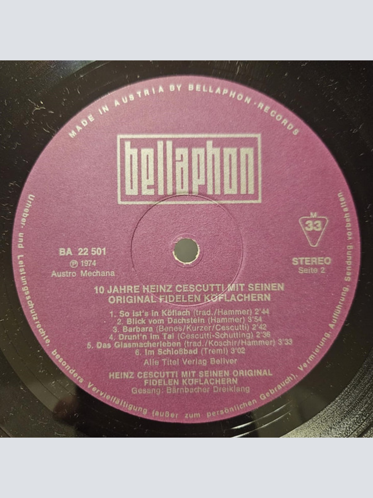 Vinyl / Heinz Cescutti Mit Seinen Original Fidelen Köflachern* - 10 Jahre