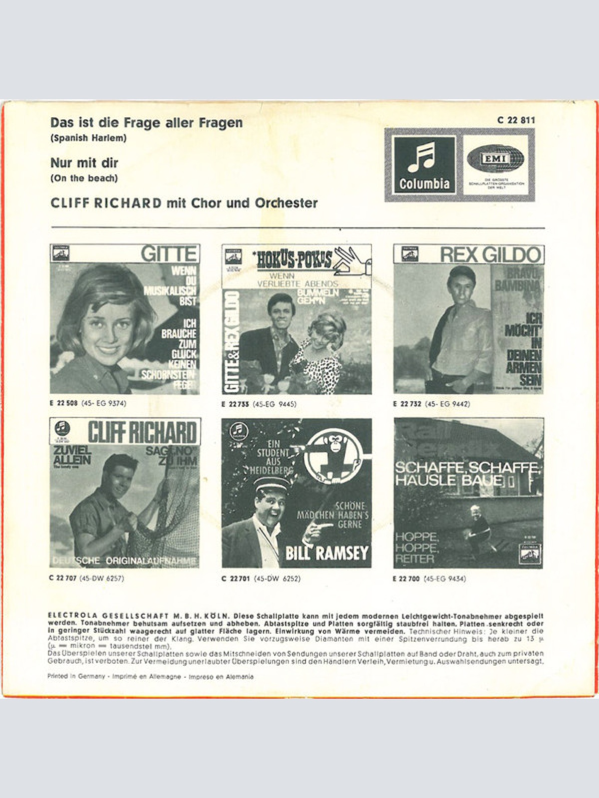 Vinyl / Cliff Richard - Das Ist Die Frage Aller Fragen / Nur Mit Dir