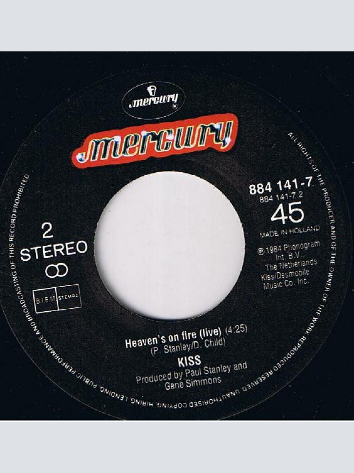 Vinyl / Kiss - Tears Are Falling / Heaven's On Fire (Live)