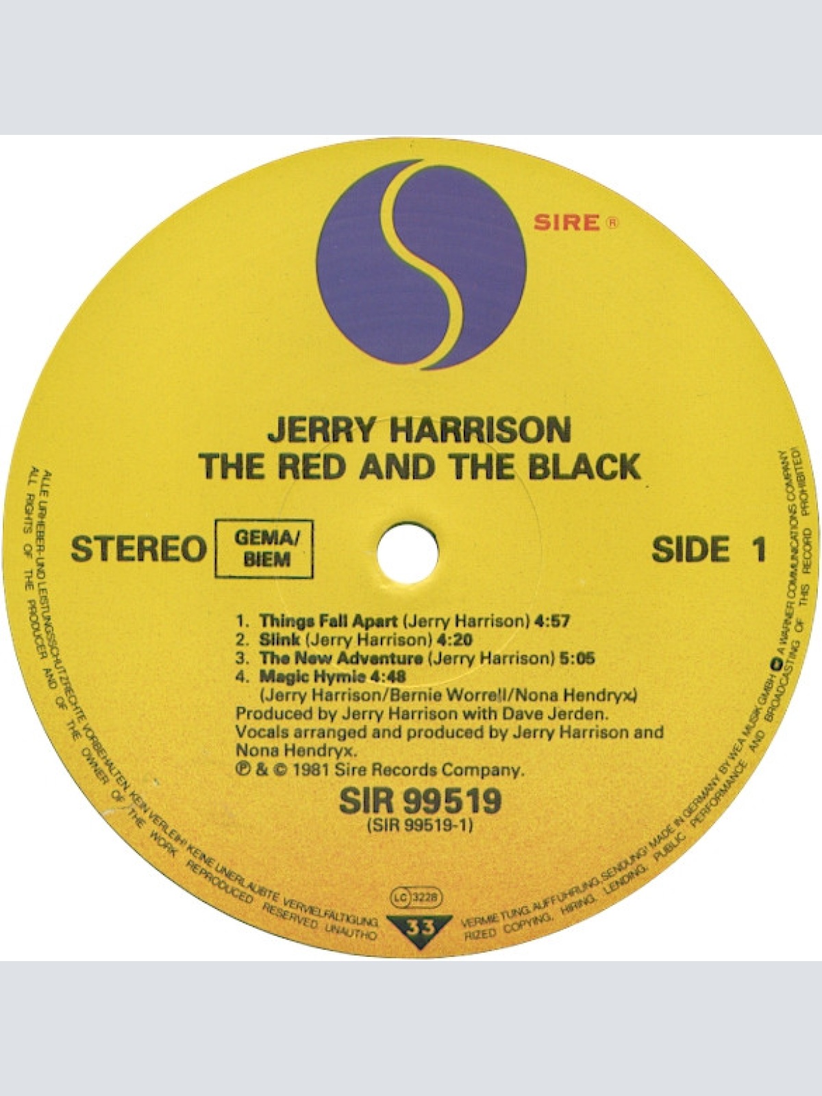 Vinyl / Jerry Harrison - The Red And The Black