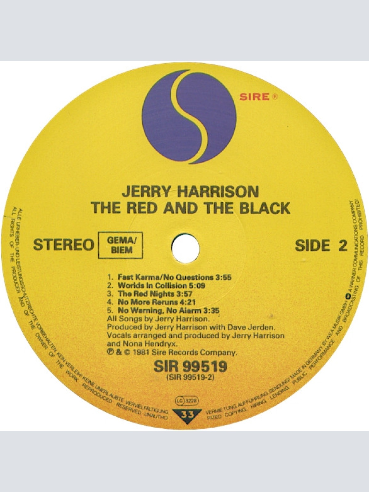 Vinyl / Jerry Harrison - The Red And The Black