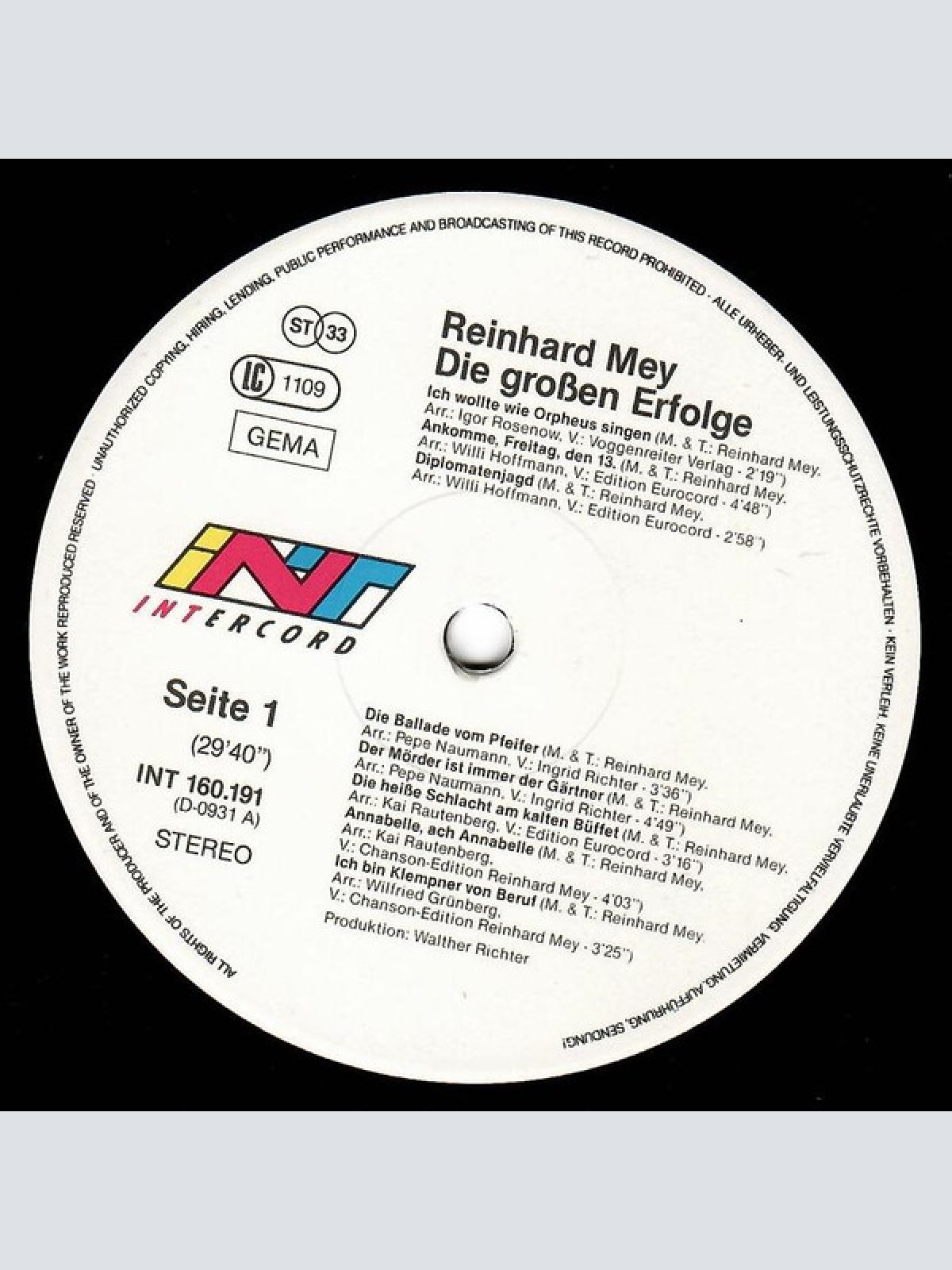 Vinyl / Reinhard Mey - Die Großen Erfolge