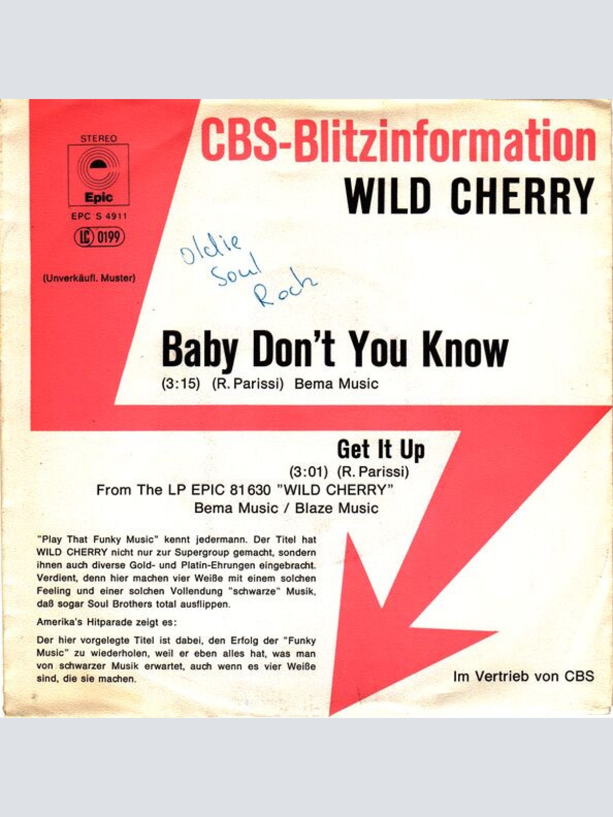 Vinyl / Wild Cherry - Baby Don't You Know