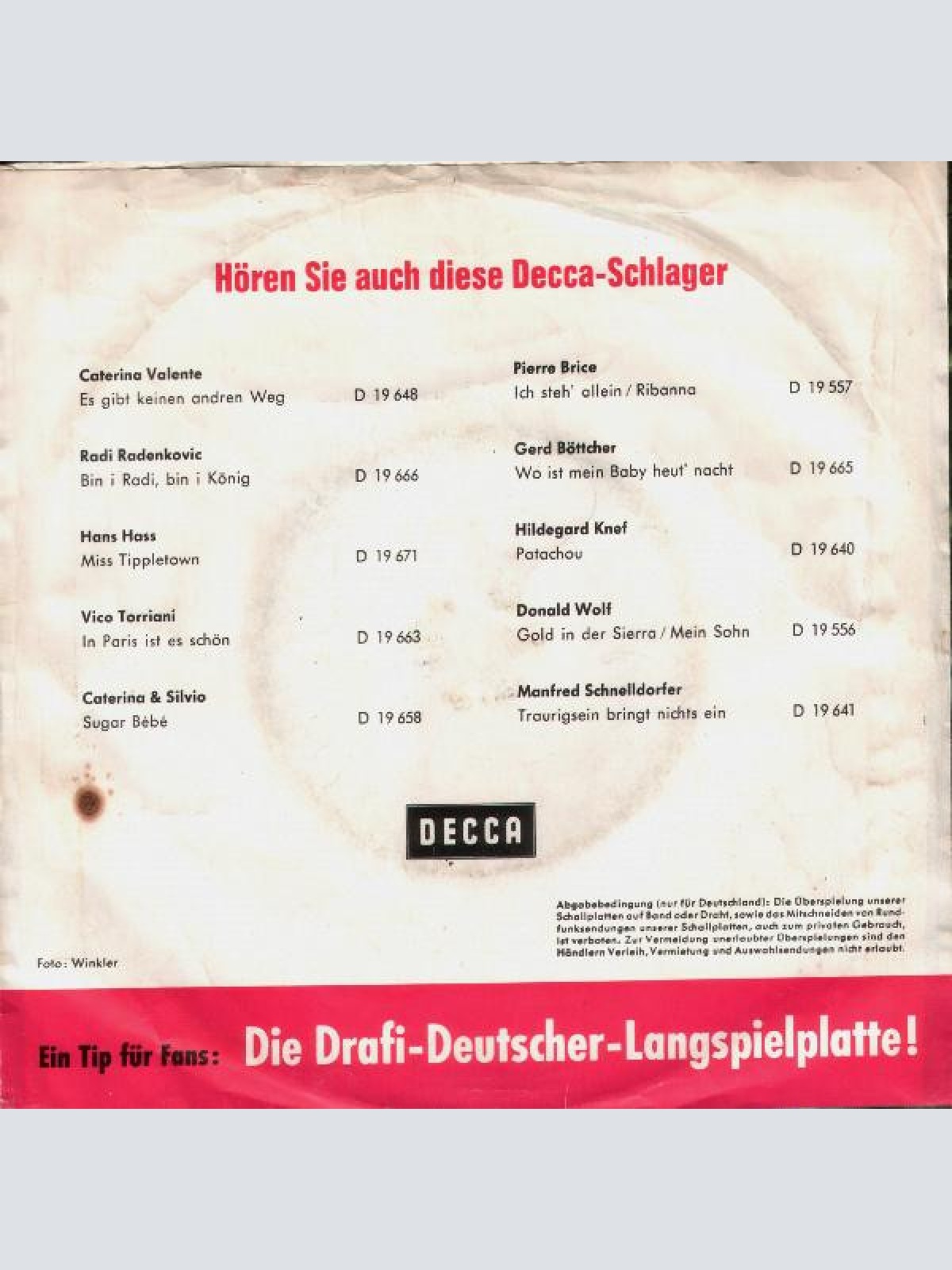 Vinyl / Drafi Deutscher And His Magics - Hast Du Alles Vergessen / Heute Male Ich Dein Bild, Cindy Lou  (The Birds And The Bees)