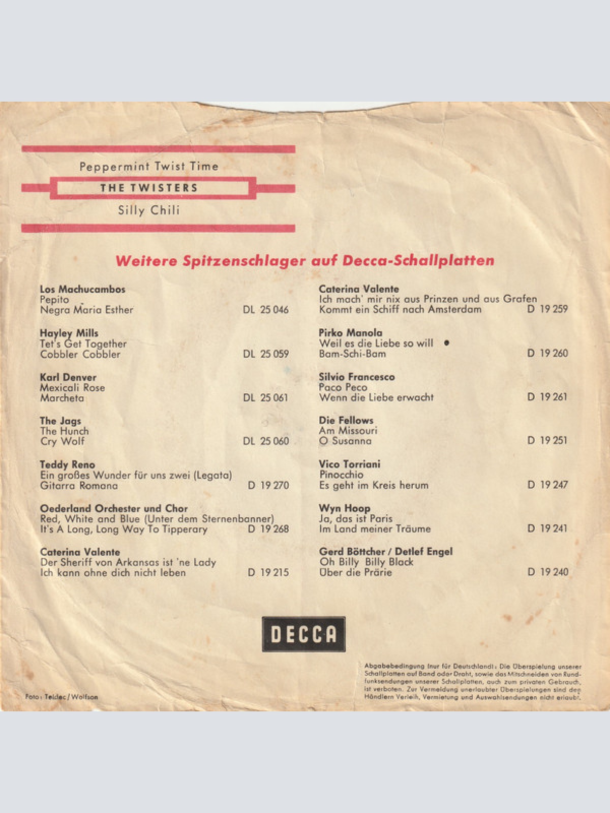 Vinyl / The Twisters - Peppermint Twist Time / Silly Chili