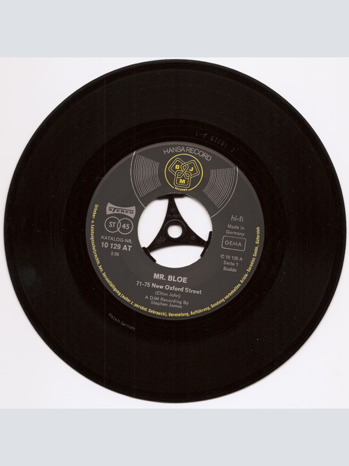 Vinyl / Mr. Bloe - 71-75 New Oxford Street / Get Out Of This Town