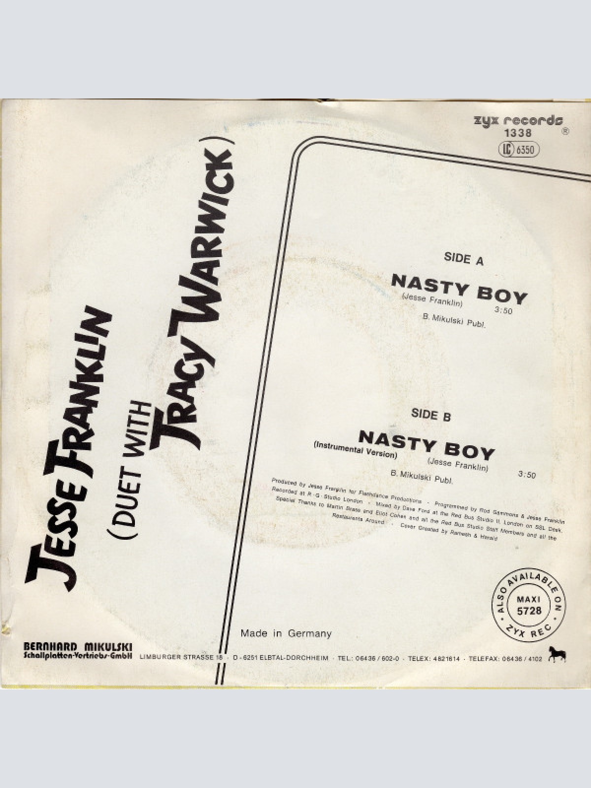 Vinyl / Jesse Franklin Duet With Tracy Warwick - Nasty Boy