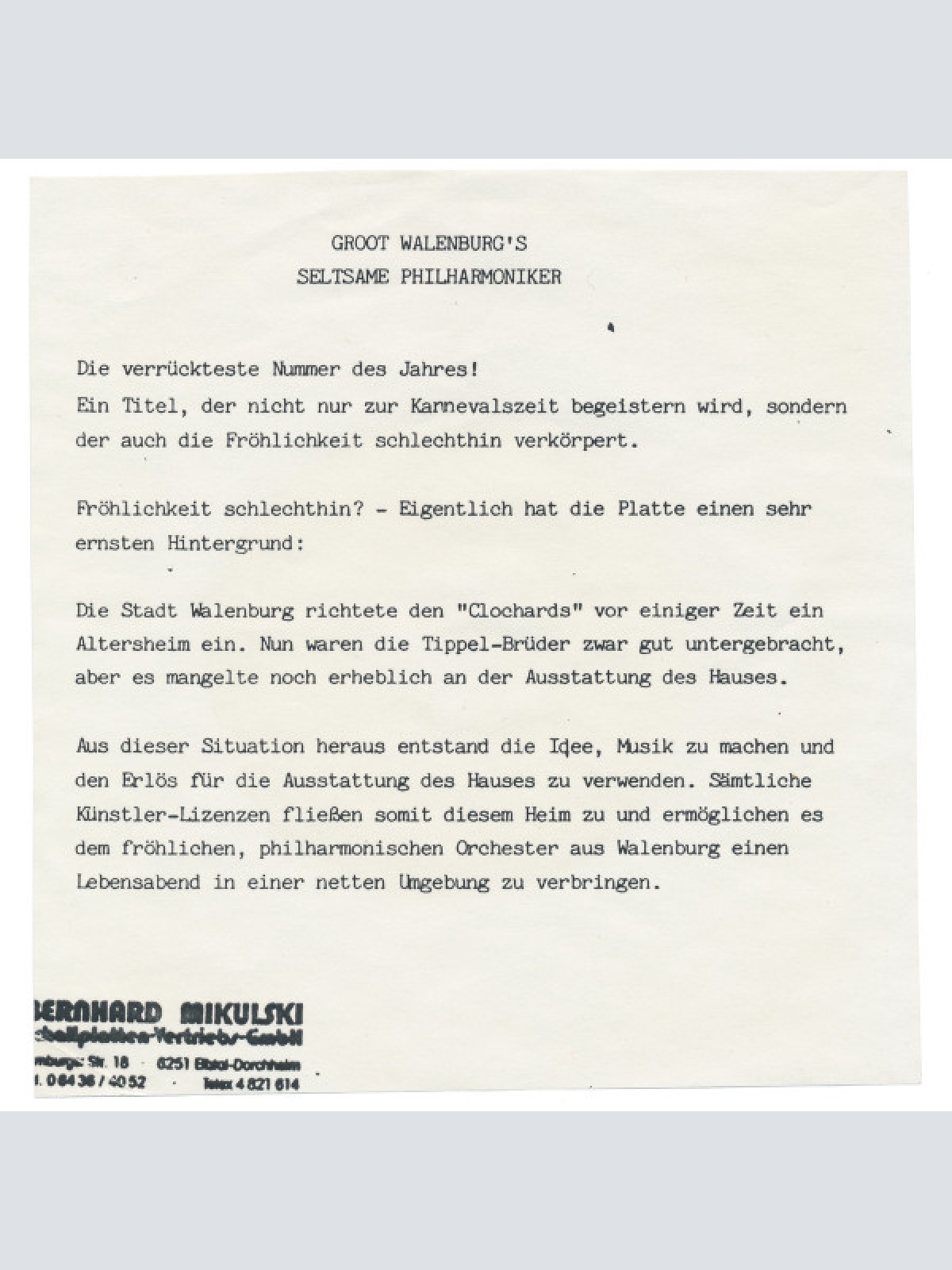 Vinyl / Groot Walenburgs Wunderliche Philharmoniker* - Der Walenburger Zapfenstreich