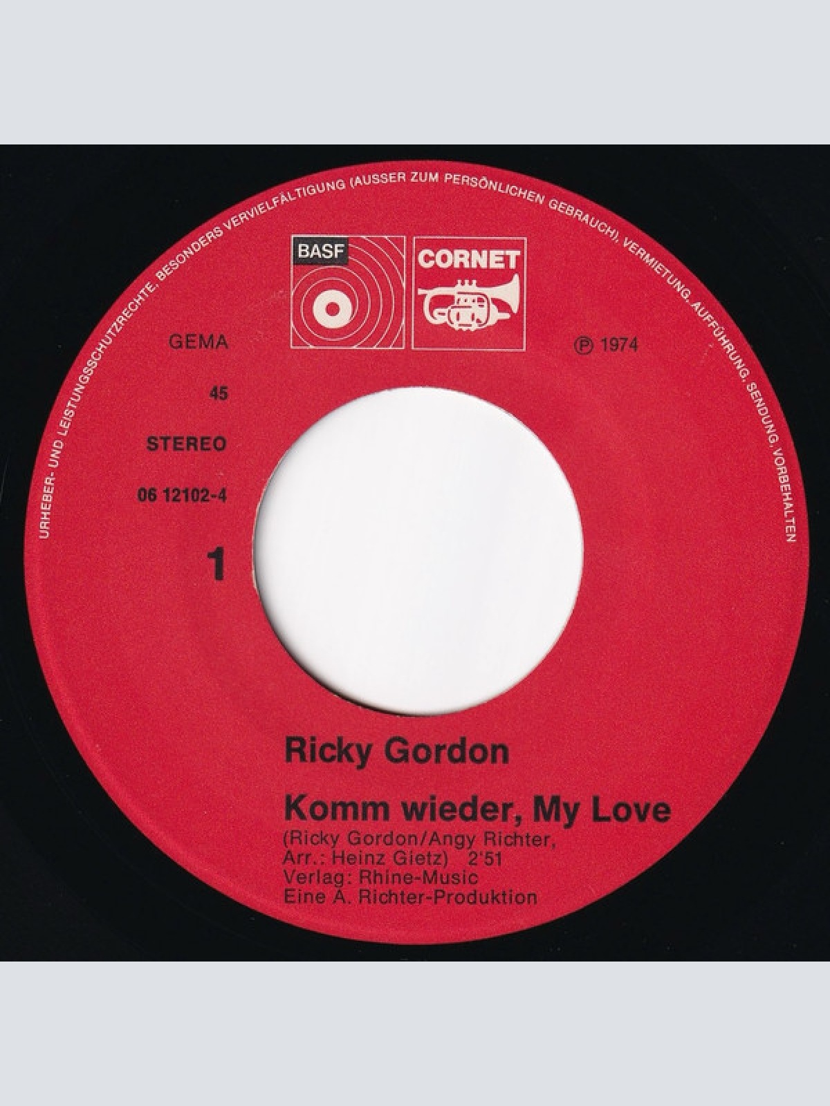 Vinyl / Ricky Gordon - Komm Wieder, My Love