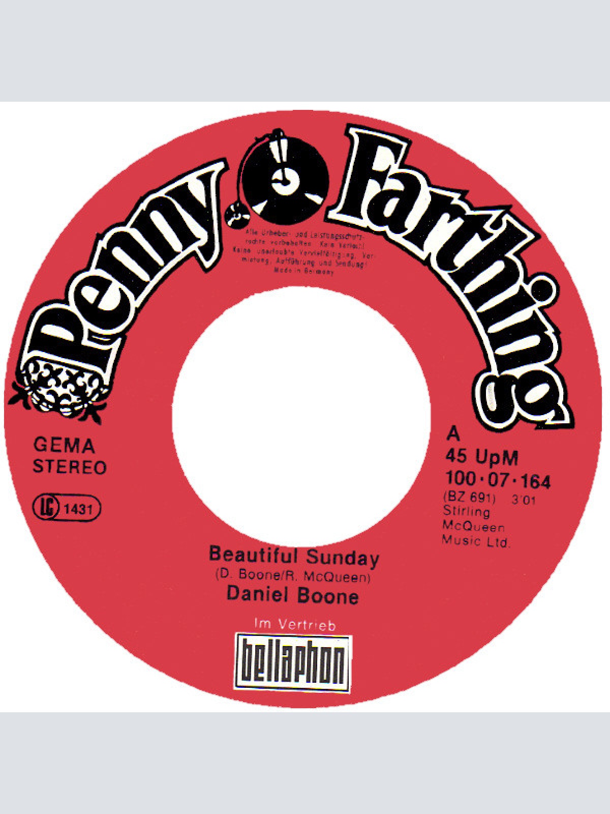 Vinyl / Daniel Boone - Beautiful Sunday / Beautiful Sunday (Deutsche Version)