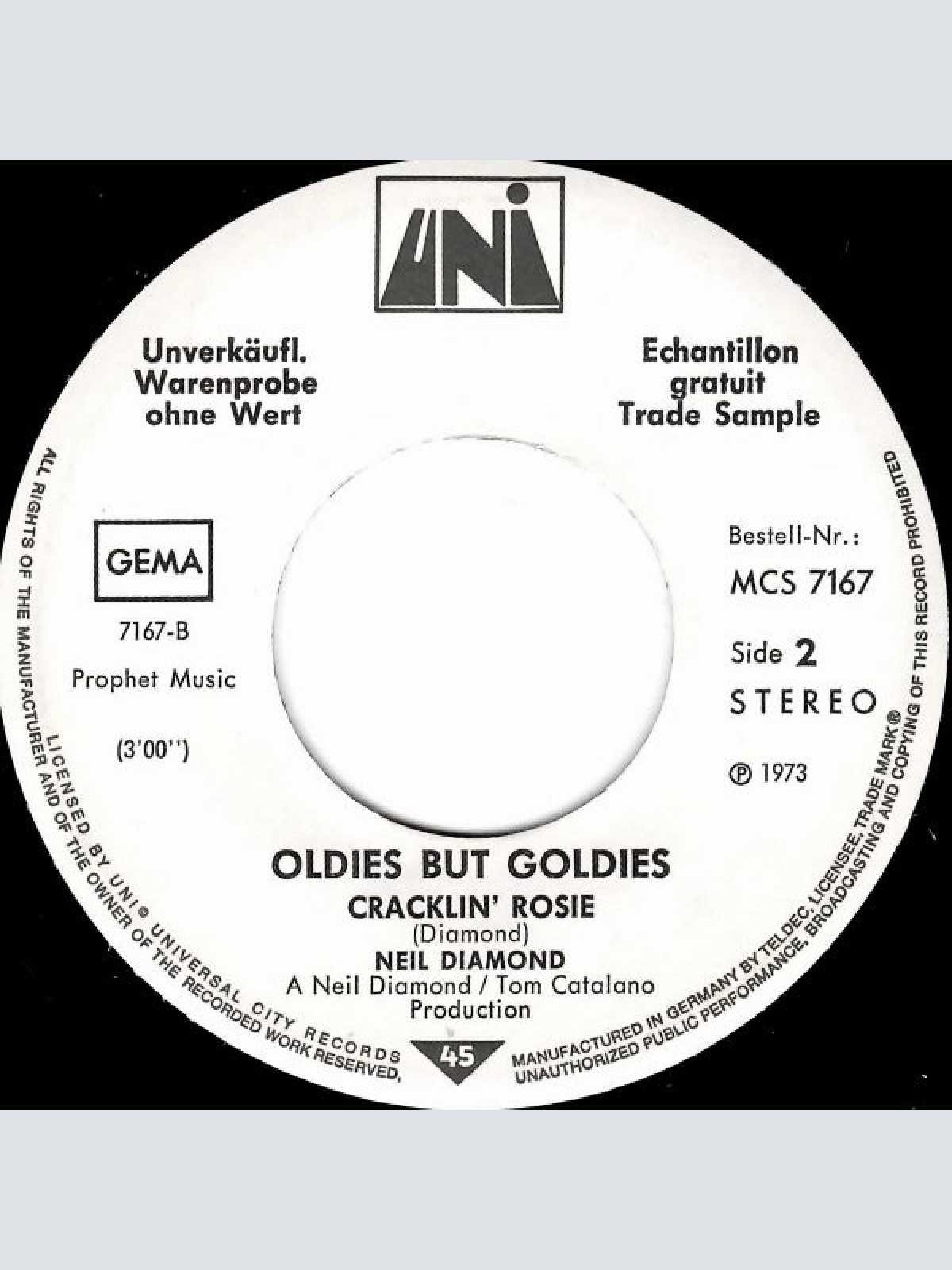 Vinyl / Neil Diamond - Sweet Caroline / Cracklin' Rosie