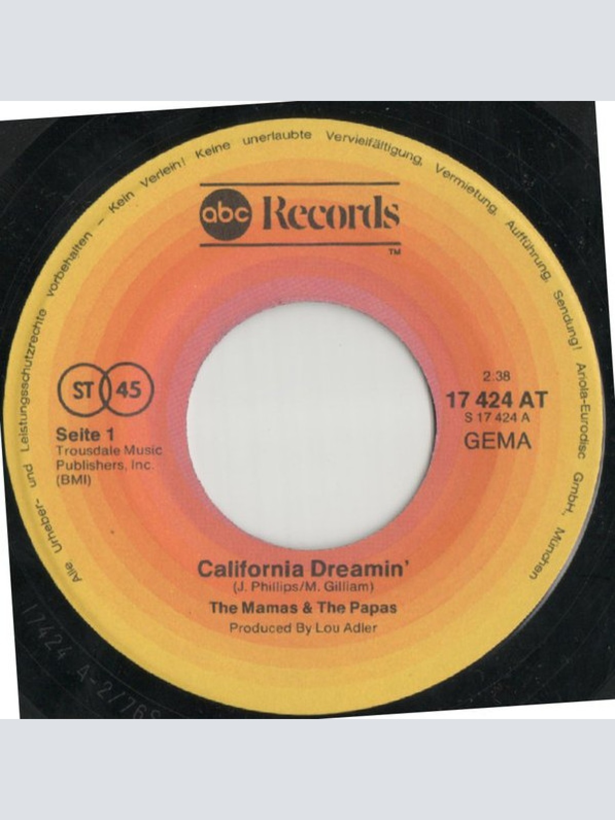 Vinyl / The Mamas & Papas* - California Dreamin' / Monday, Monday