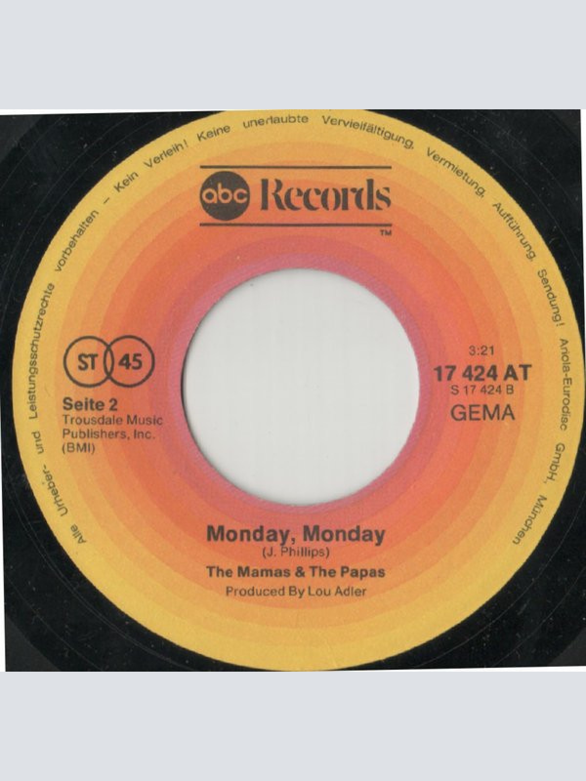 Vinyl / The Mamas & Papas* - California Dreamin' / Monday, Monday