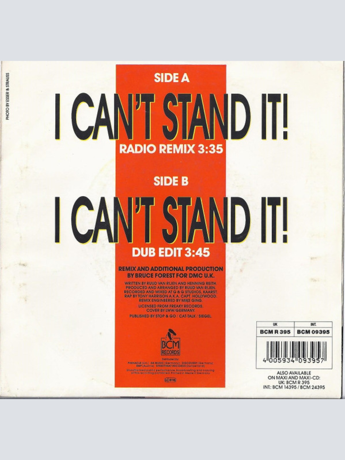 Vinyl / Twenty 4 Seven Featuring Capt. Hollywood* - I Can't Stand It! (Bruce Forest Remix)