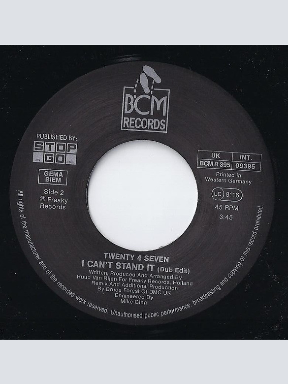 Vinyl / Twenty 4 Seven Featuring Capt. Hollywood* - I Can't Stand It! (Bruce Forest Remix)