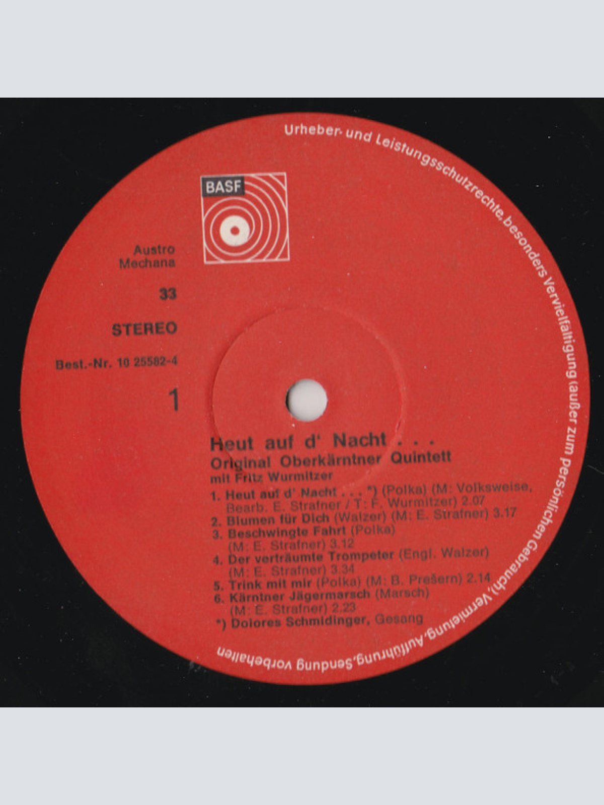 Vinyl / Original Oberkärntner Quintett* Mit Fritz Wurmitzer - Heut' Auf D'Nacht...