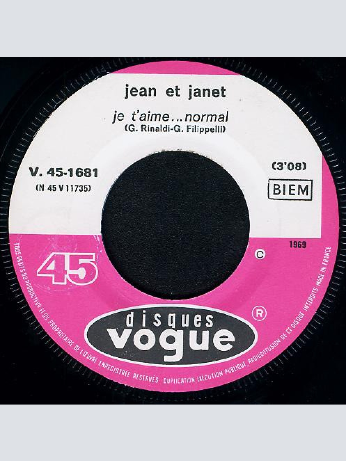 Vinyl / Jean & Janet* - Je T'aime... Normal / Super-Gangsters