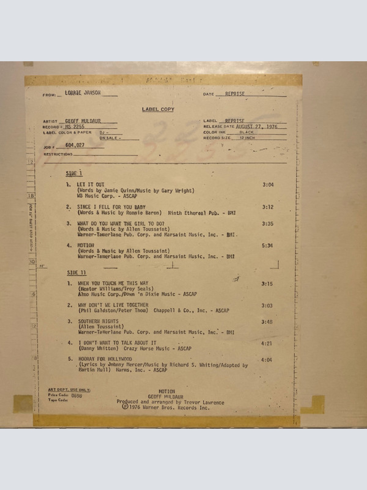 Vinyl / Geoff Muldaur - Motion