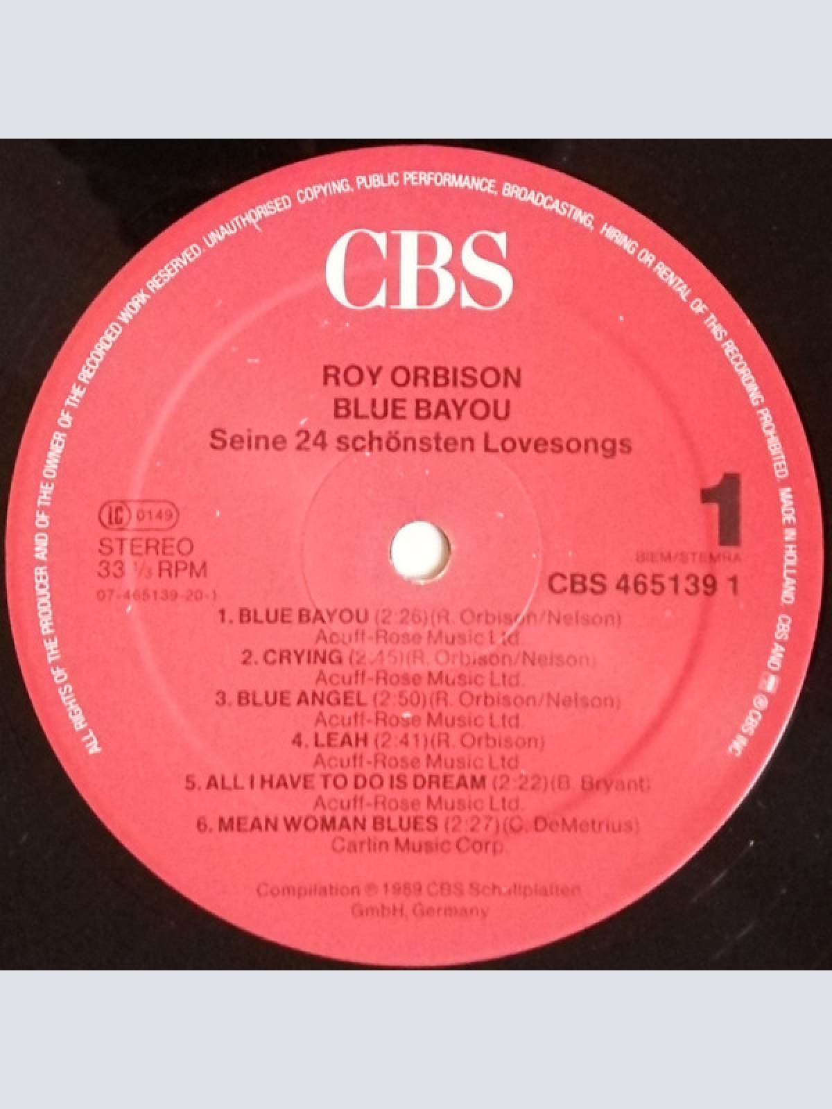 Vinyl / Roy Orbison - Blue Bayou (Seine 24 Schönsten Love-Songs)