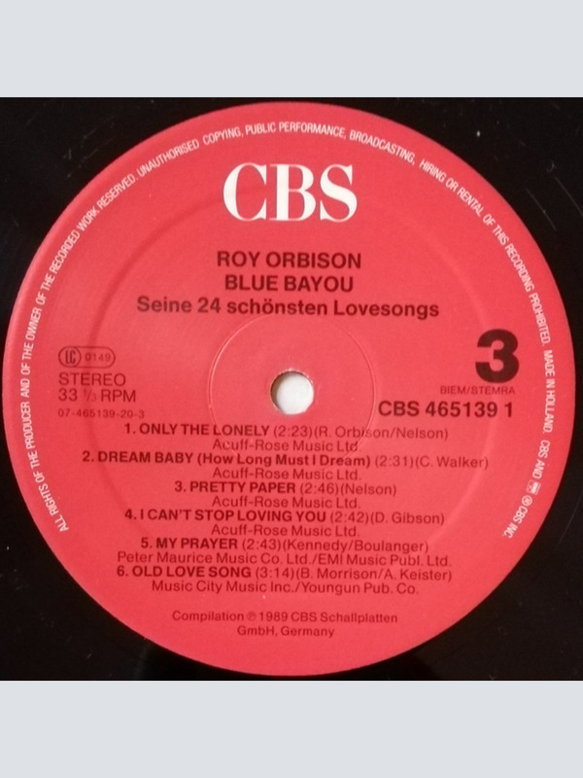 Vinyl / Roy Orbison - Blue Bayou (Seine 24 Schönsten Love-Songs)