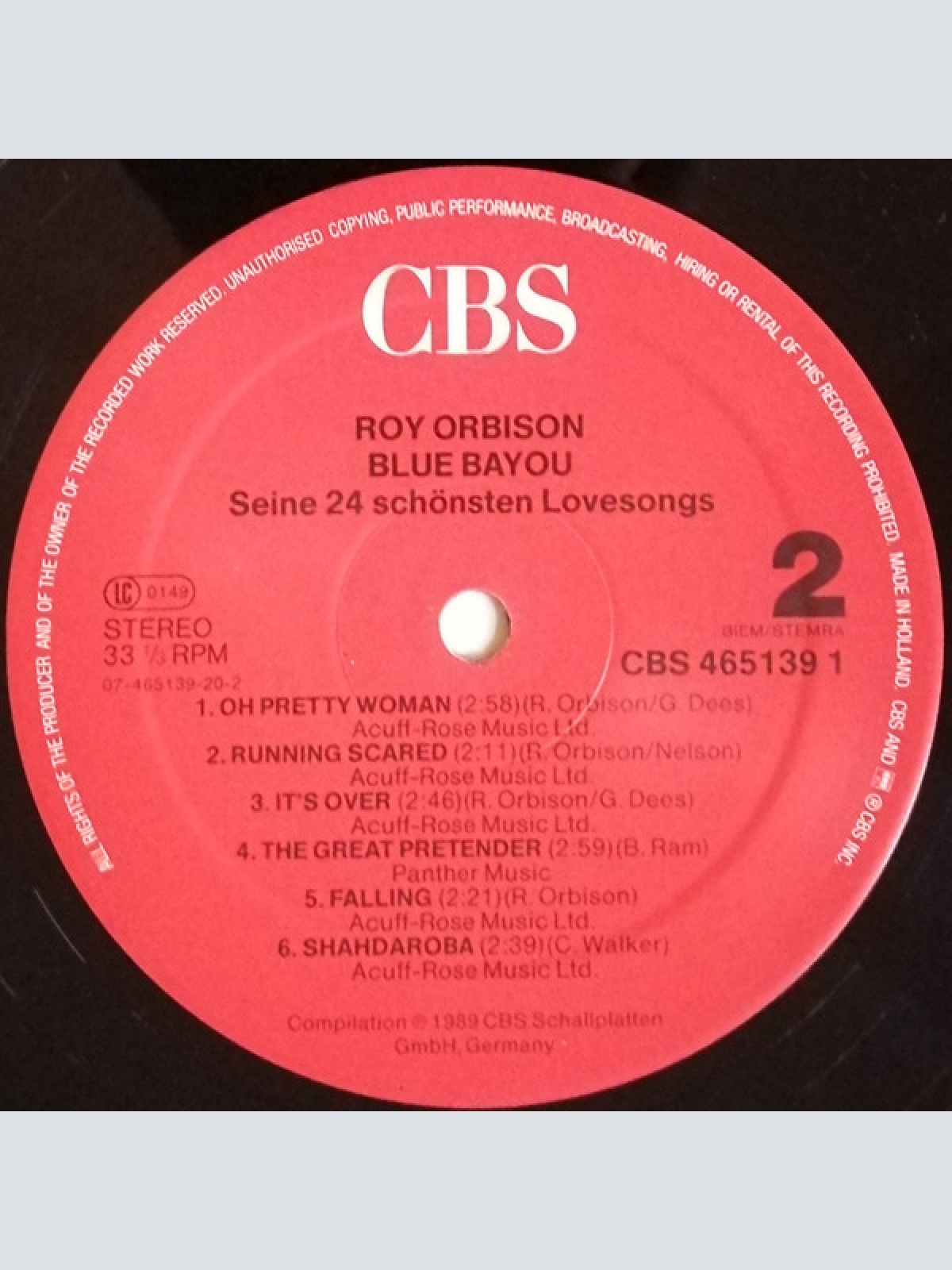 Vinyl / Roy Orbison - Blue Bayou (Seine 24 Schönsten Love-Songs)
