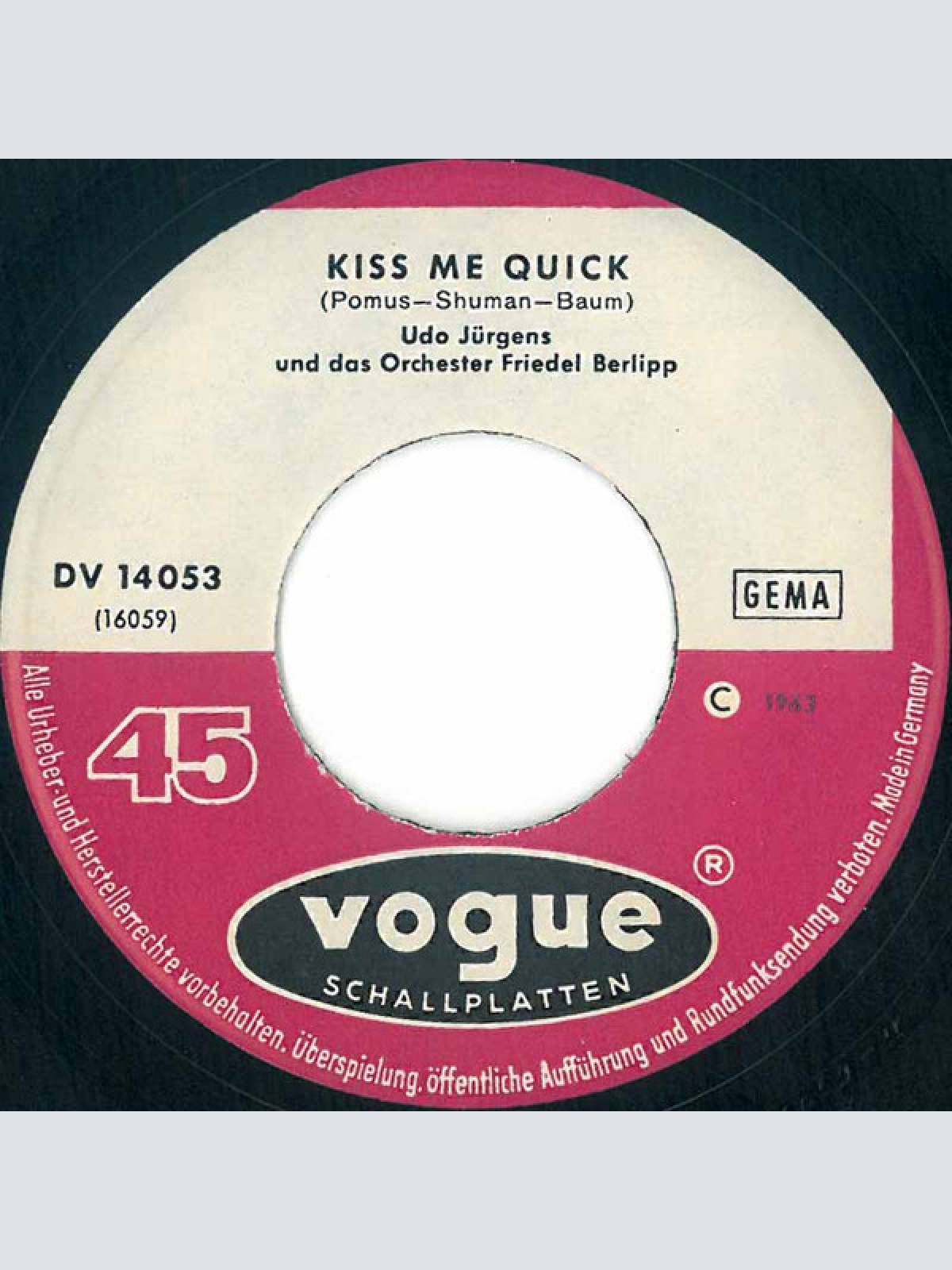 Vinyl / Udo Jürgens - Kiss Me Quick / Tausend Träume