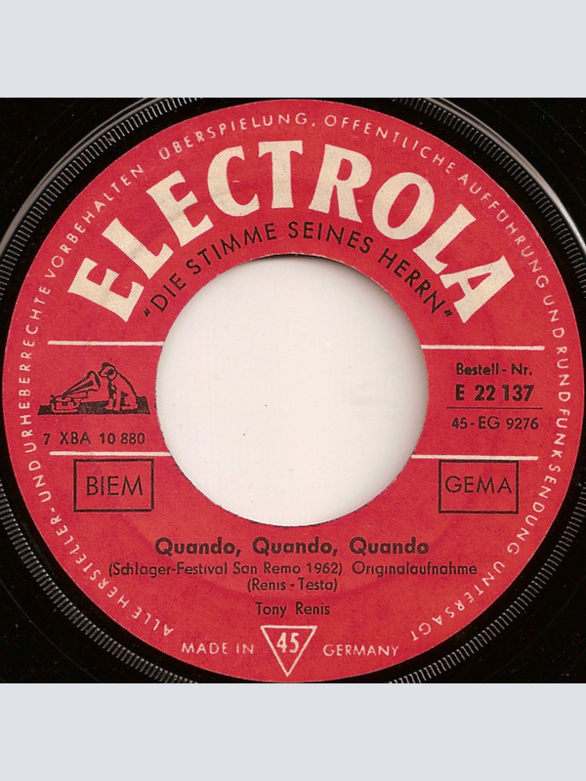 Vinyl / Tony Renis - Quando, Quando, Quando