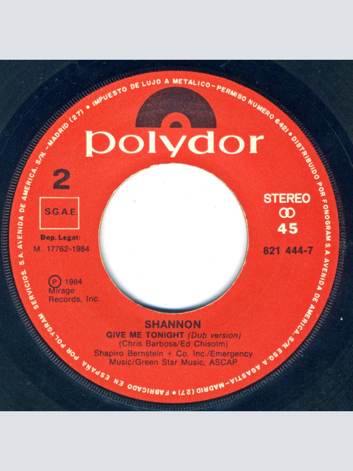 Vinyl / Shannon - Give Me Tonight = Dame Esta Noche