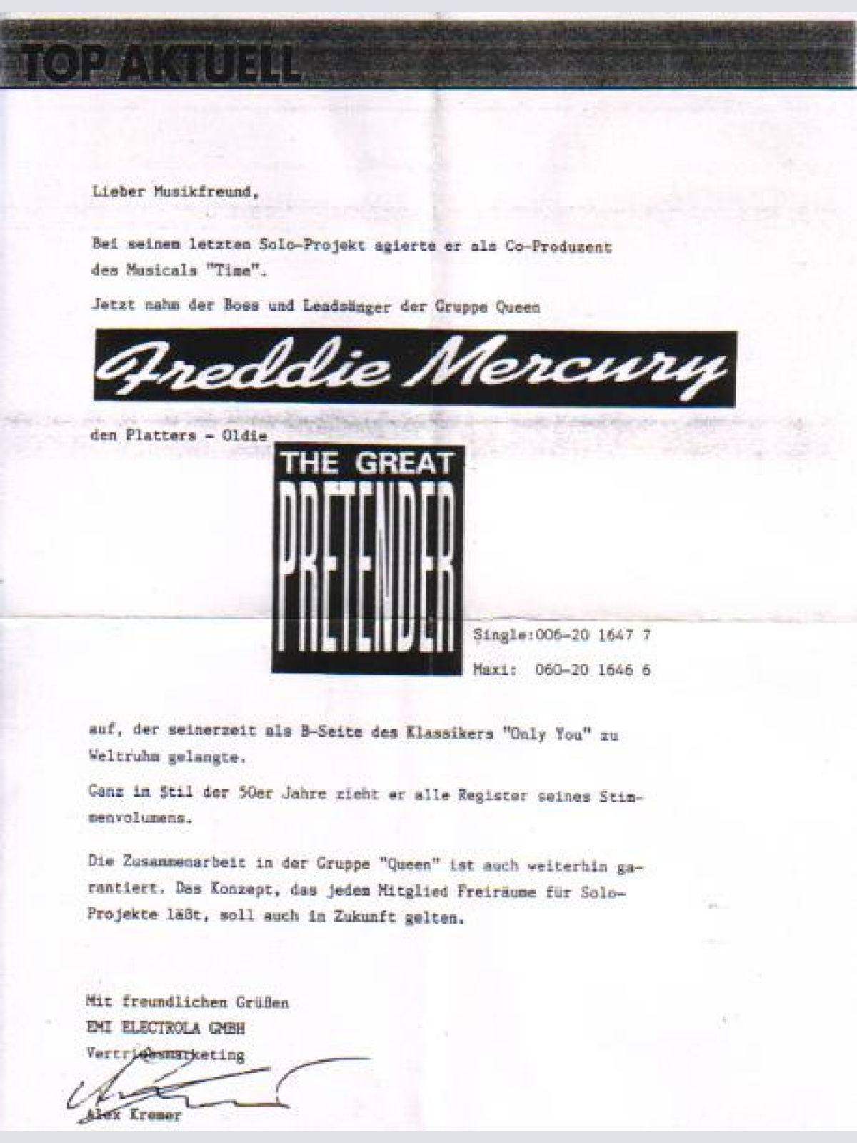 Vinyl / Freddie Mercury - The Great Pretender