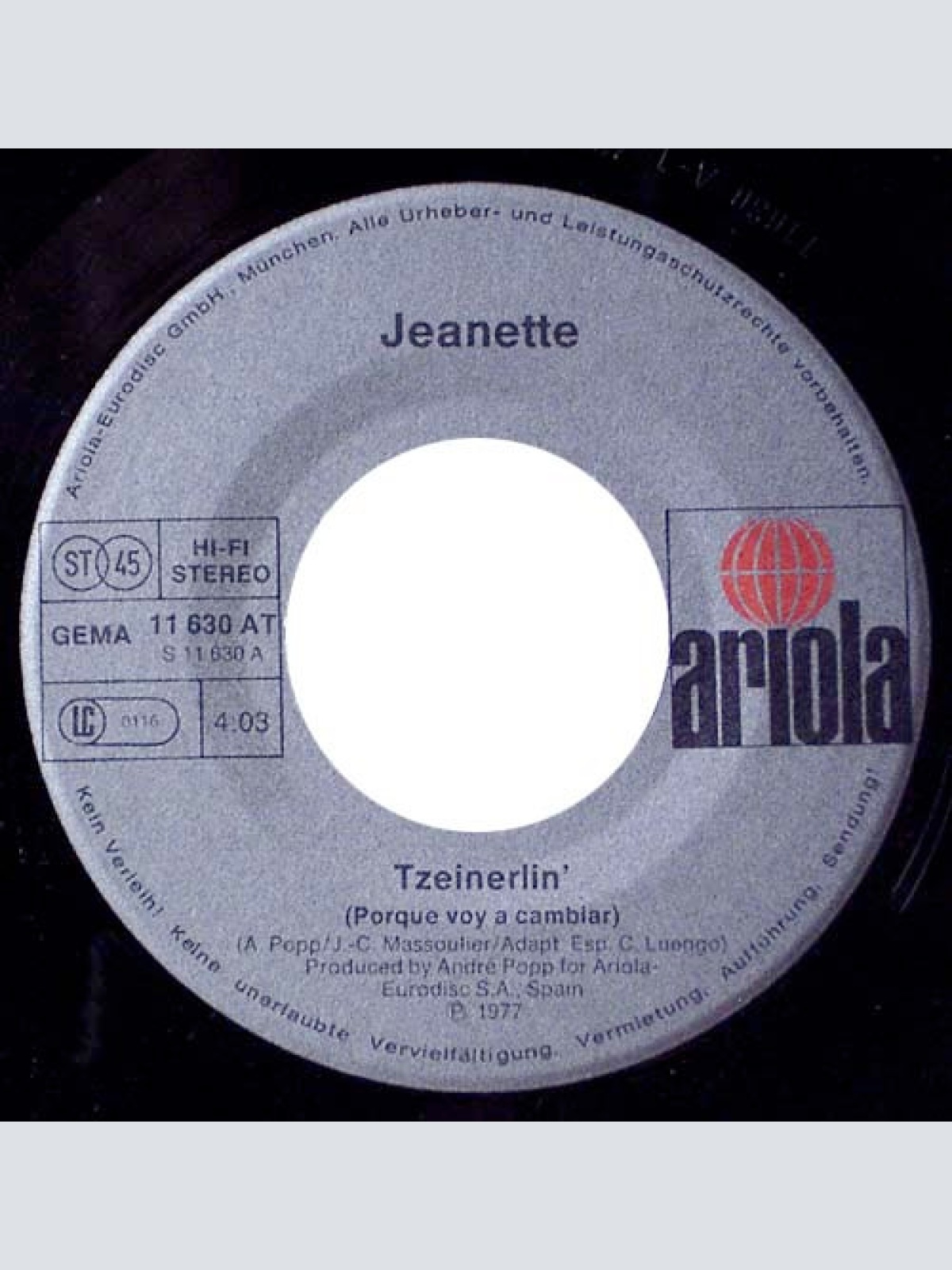 Vinyl / Jeanette (6) - Tzeinerlin' (Porque Voy A Cambiar)